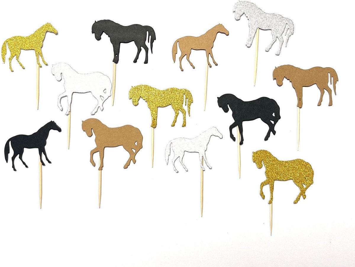 Paarden cupcake prikkers | cocktail prikker | cupcake decoratie | prikkers met versiering | taartversiering